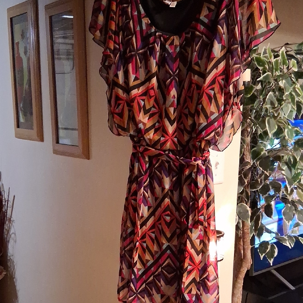 Geometric Multicolor Chiffon Dress
